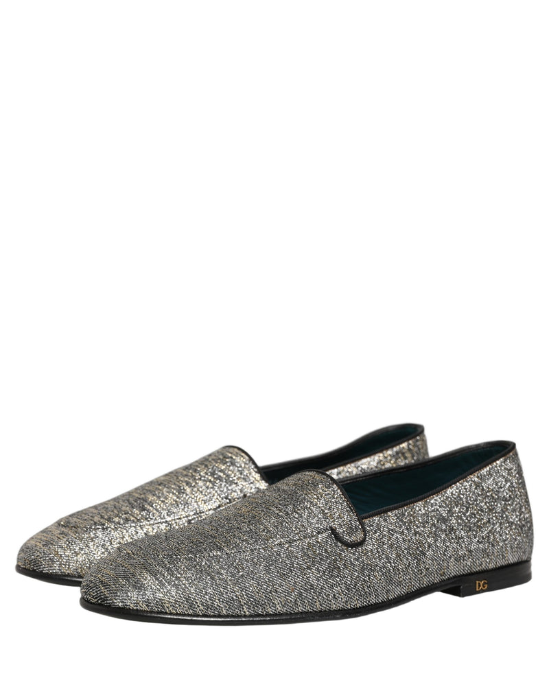 Mocassins de ville Dolce & Gabbana gris à paillettes Lurex et logo DG