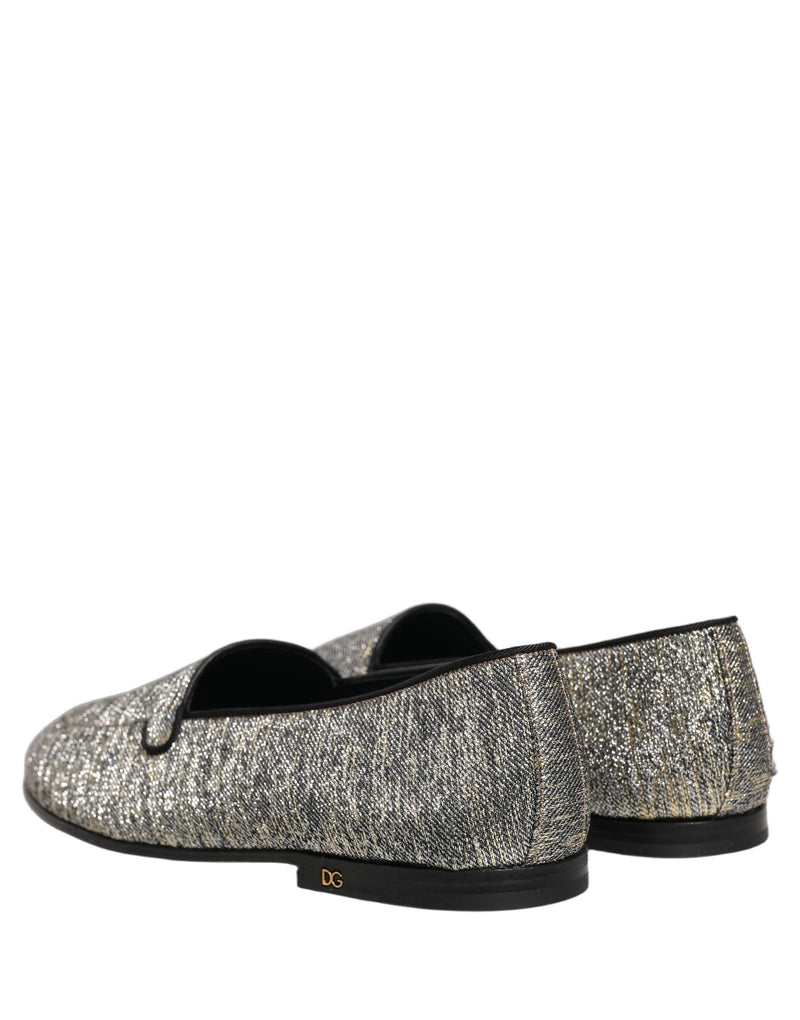 Mocassins de ville Dolce & Gabbana gris à paillettes Lurex et logo DG