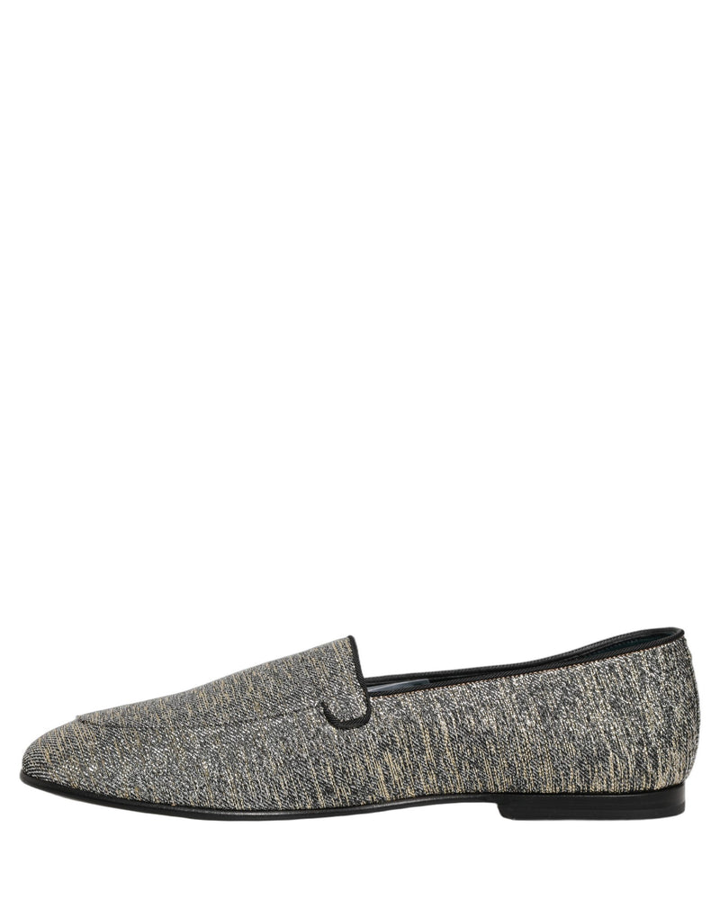 Mocassins de ville Dolce & Gabbana gris à paillettes Lurex et logo DG
