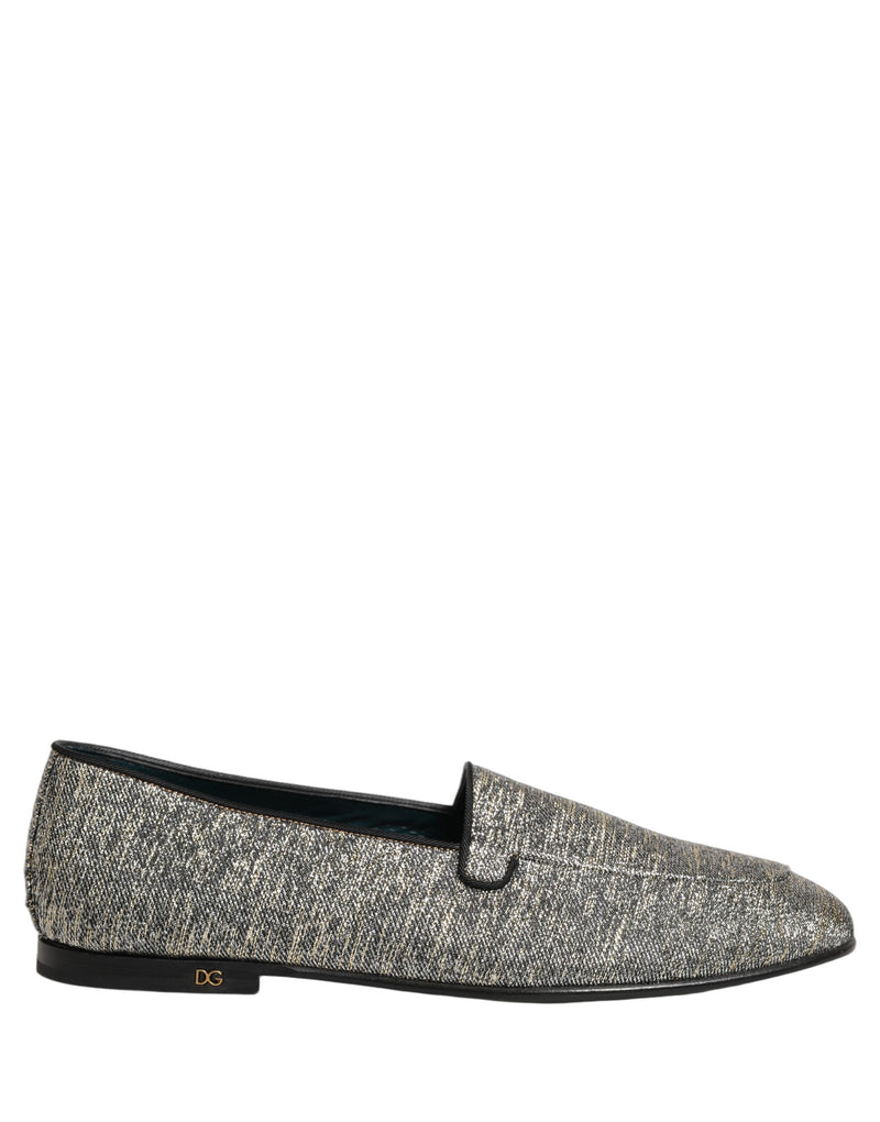 Mocassins de ville Dolce & Gabbana gris à paillettes Lurex et logo DG