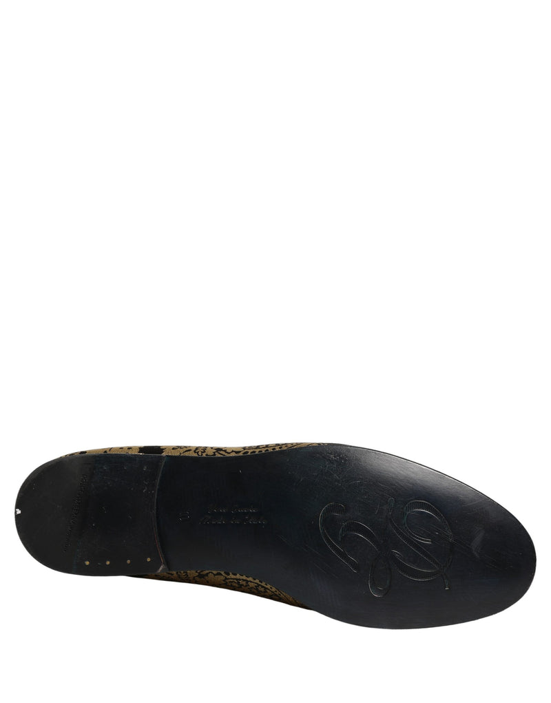 Mocassini slip-on Dolce & Gabbana in pelle dorata jacquard