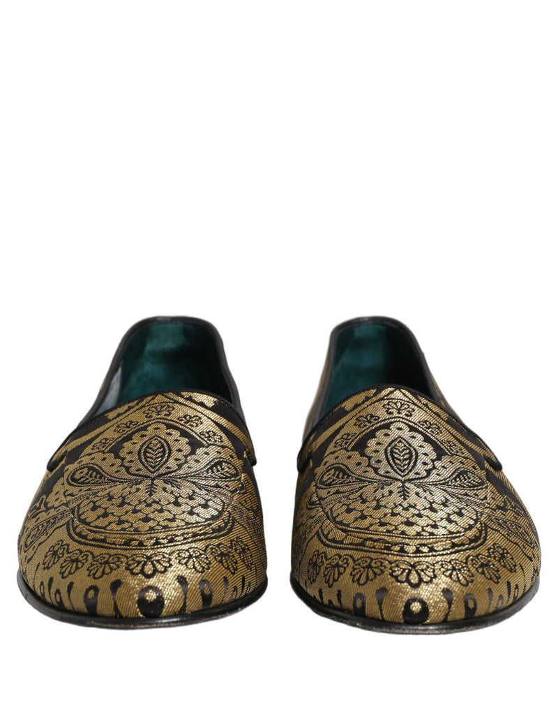 Mocassini slip-on Dolce & Gabbana in pelle dorata jacquard