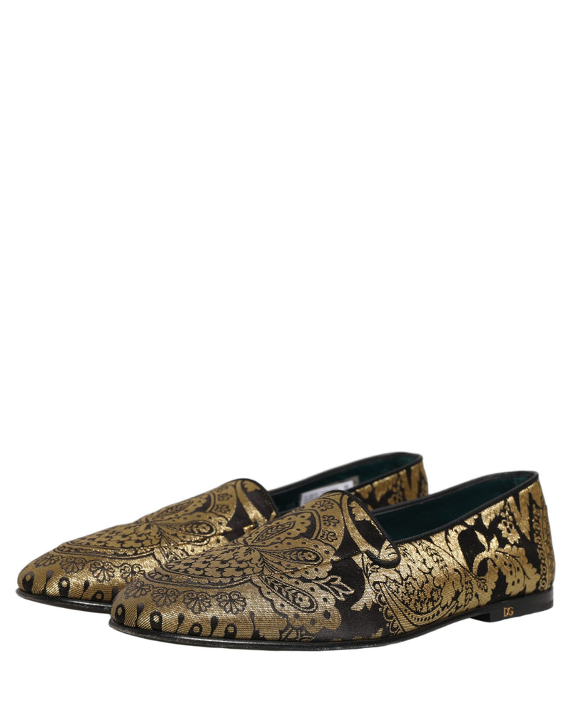 Mocassini slip-on Dolce & Gabbana in pelle dorata jacquard