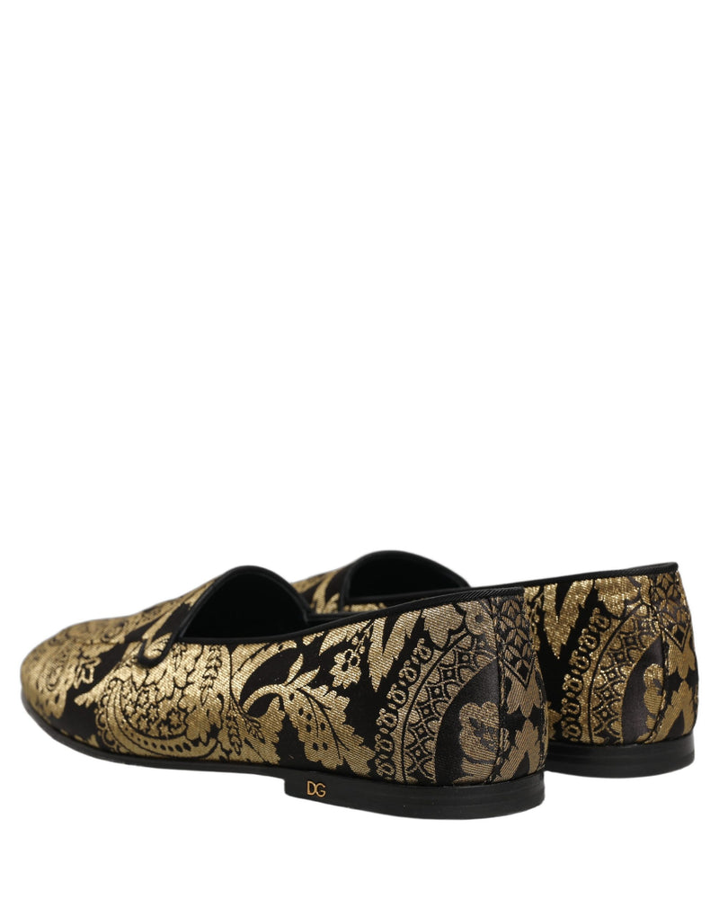 Mocassini slip-on Dolce & Gabbana in pelle dorata jacquard