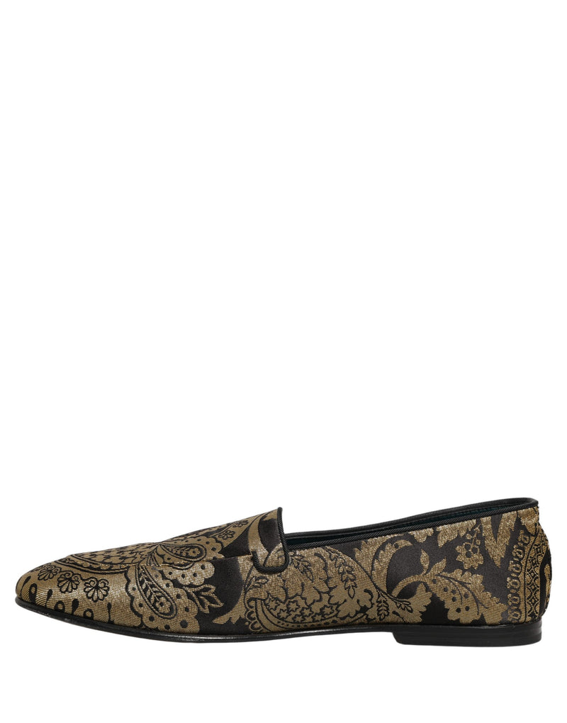 Mocassini slip-on Dolce & Gabbana in pelle dorata jacquard
