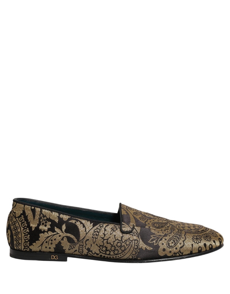 Mocassini slip-on Dolce & Gabbana in pelle dorata jacquard