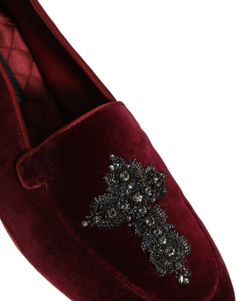 Sapatos sociais tipo loafer Dolce & Gabbana masculinos em camurça vermelha com aplicações