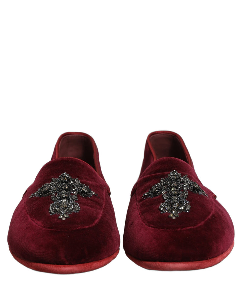 Sapatos sociais tipo loafer Dolce & Gabbana masculinos em camurça vermelha com aplicações