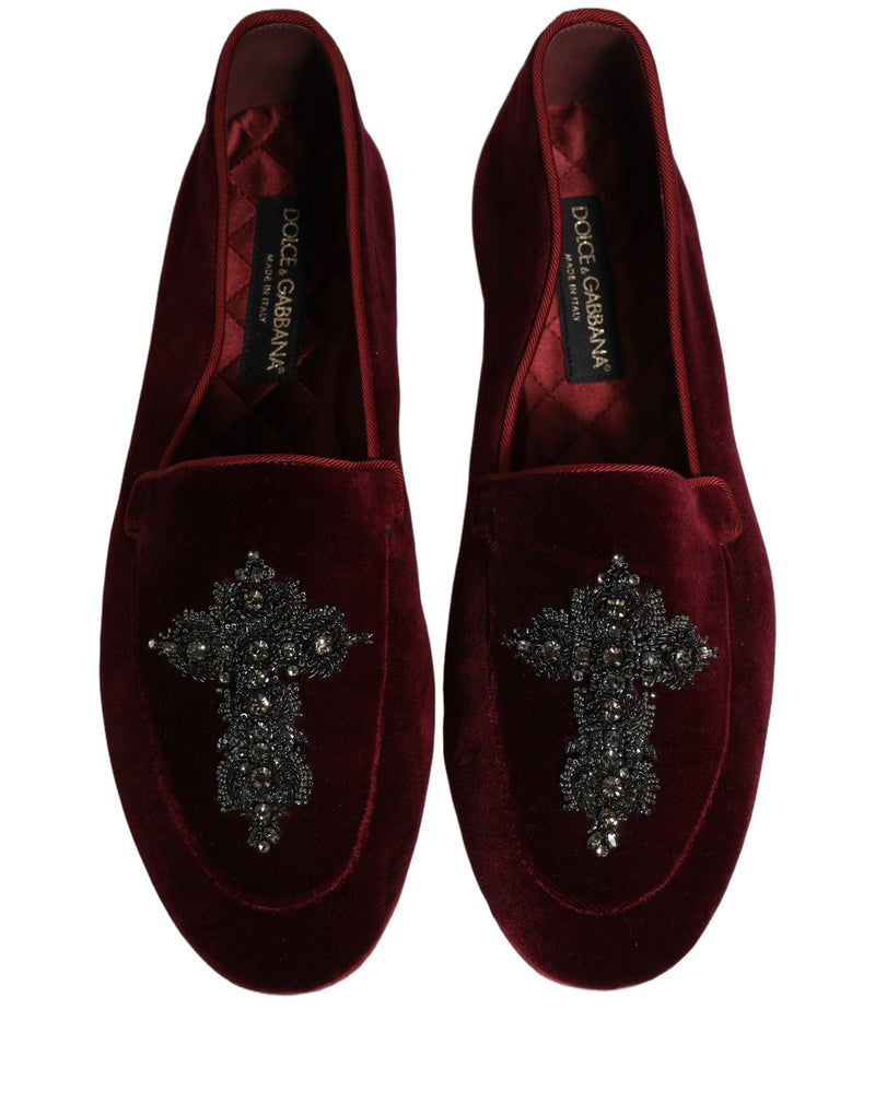 Sapatos sociais tipo loafer Dolce & Gabbana masculinos em camurça vermelha com aplicações