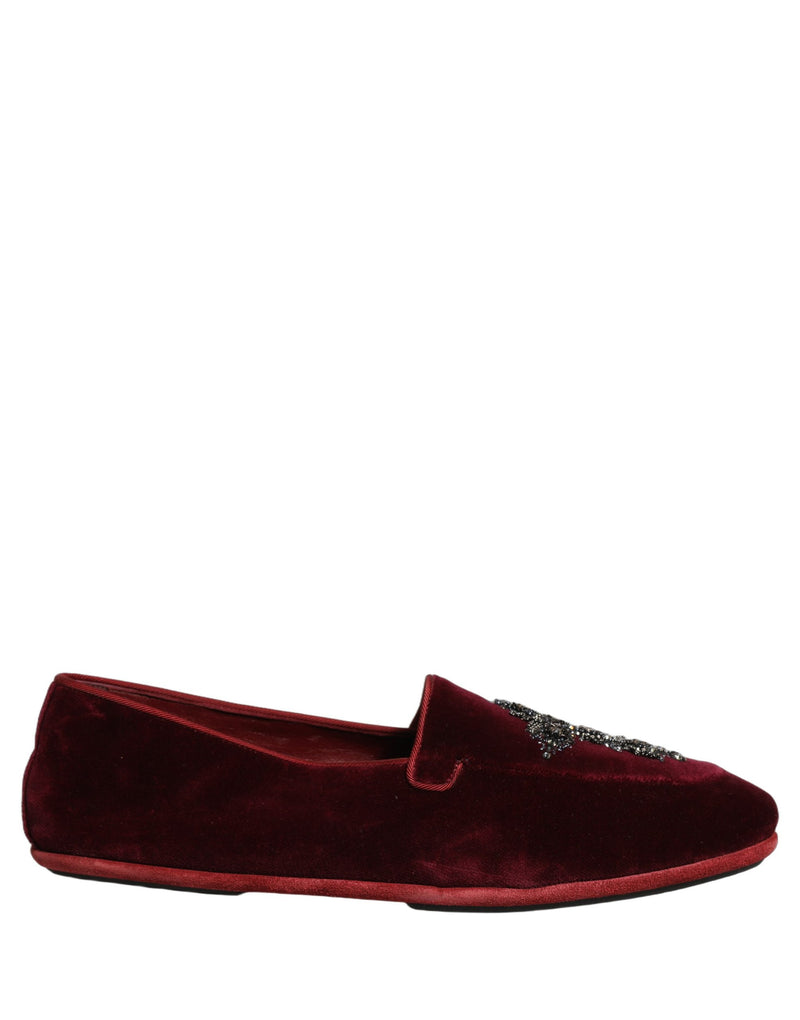 Sapatos sociais tipo loafer Dolce & Gabbana masculinos em camurça vermelha com aplicações