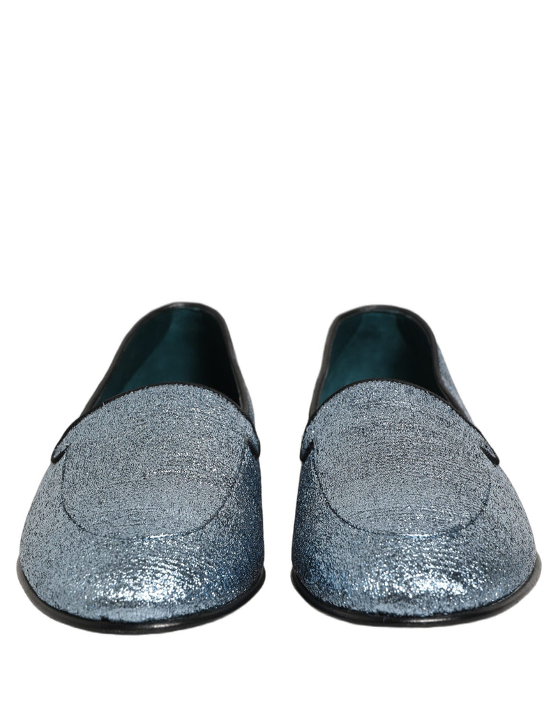 Mocasines de vestir de lúrex azul brillante con logotipo DG de Dolce & Gabbana