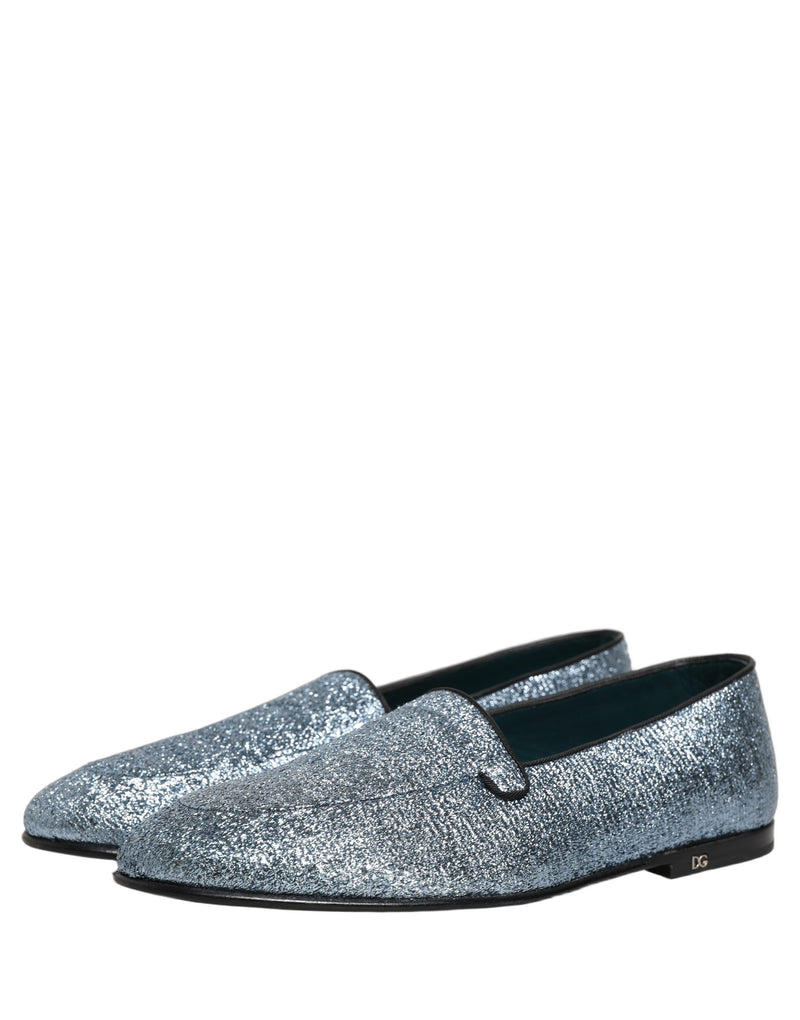 Mocasines de vestir de lúrex azul brillante con logotipo DG de Dolce & Gabbana