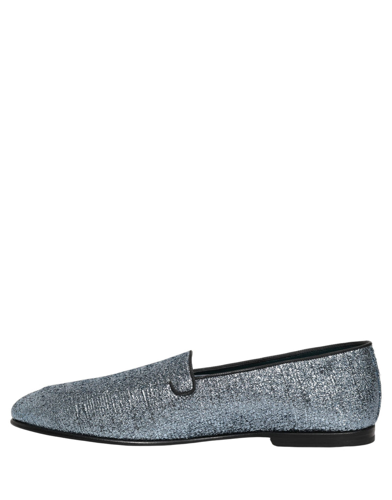 Mocasines de vestir de lúrex azul brillante con logotipo DG de Dolce & Gabbana