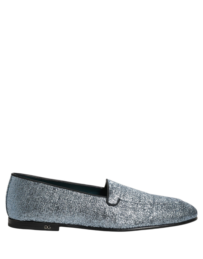 Mocasines de vestir de lúrex azul brillante con logotipo DG de Dolce & Gabbana