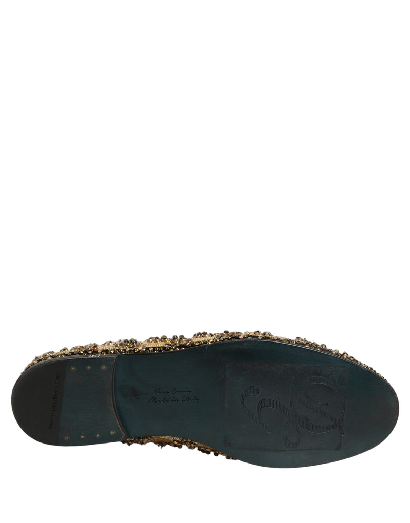 Mocassini eleganti Dolce & Gabbana dorati con paillettes
