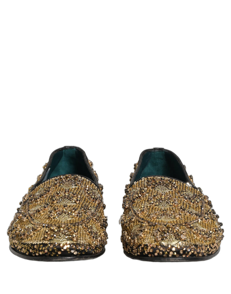Mocassini eleganti Dolce & Gabbana dorati con paillettes