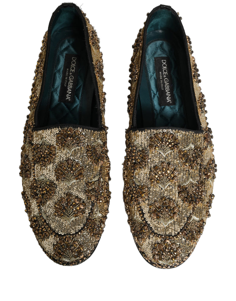 Mocassini eleganti Dolce & Gabbana dorati con paillettes