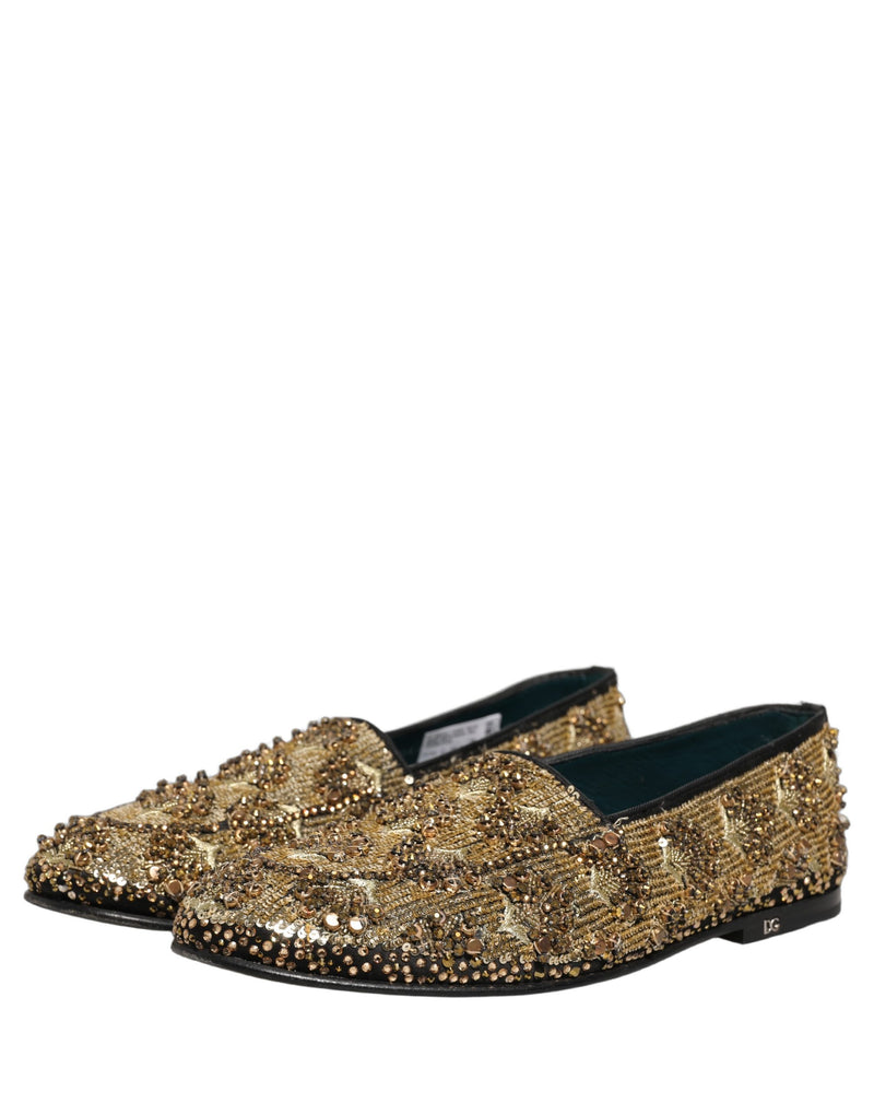 Mocassini eleganti Dolce & Gabbana dorati con paillettes