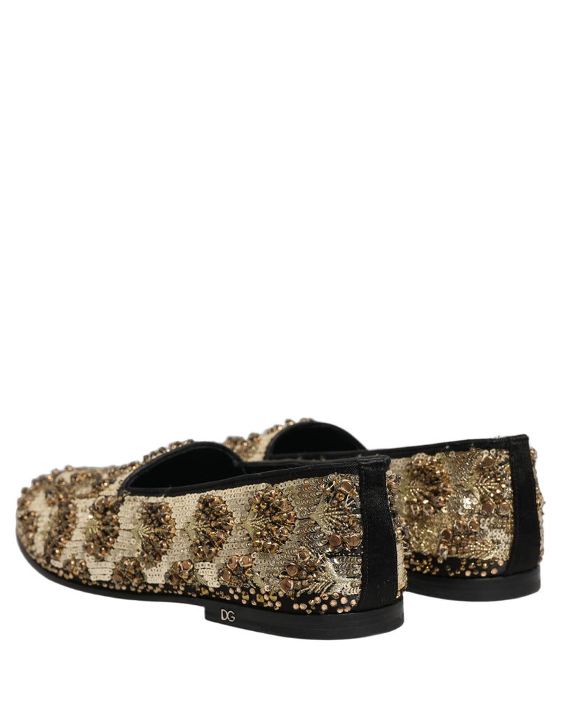 Mocassini eleganti Dolce & Gabbana dorati con paillettes