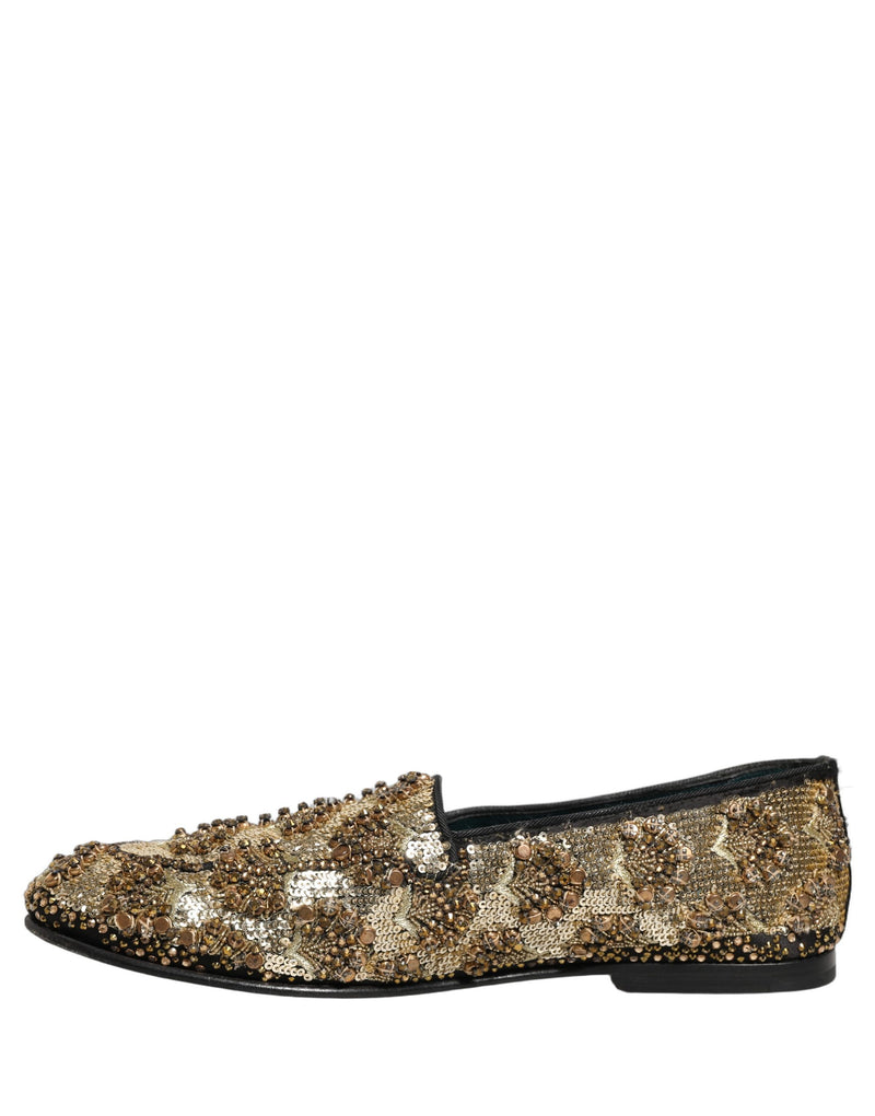 Mocassini eleganti Dolce & Gabbana dorati con paillettes