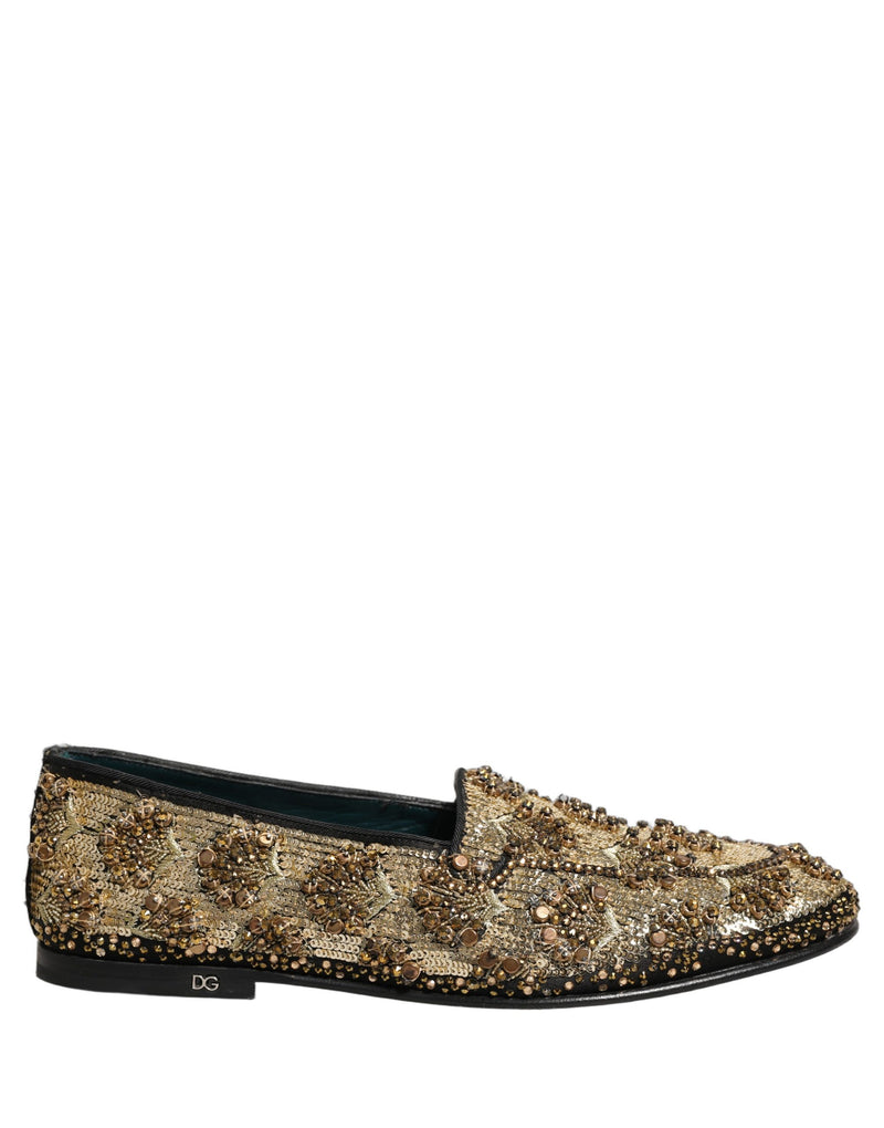Mocassini eleganti Dolce & Gabbana dorati con paillettes