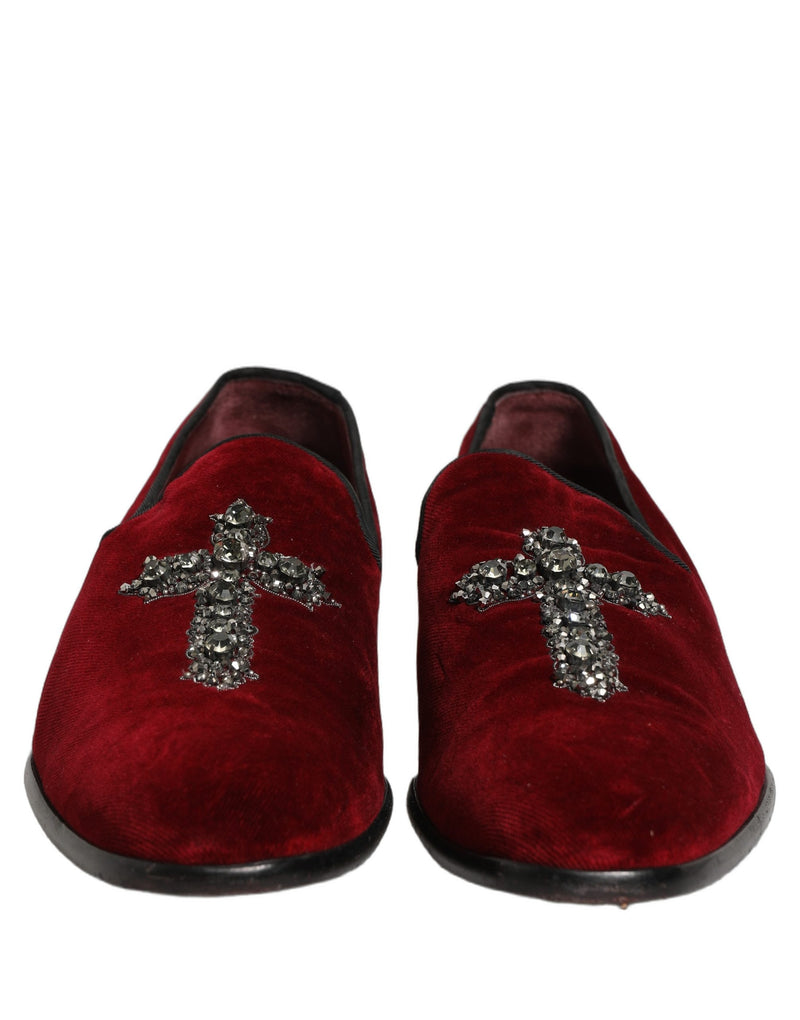 Sapatos mocassins sociais slip-on de camurça vinho com detalhe cruzado Dolce & Gabbana