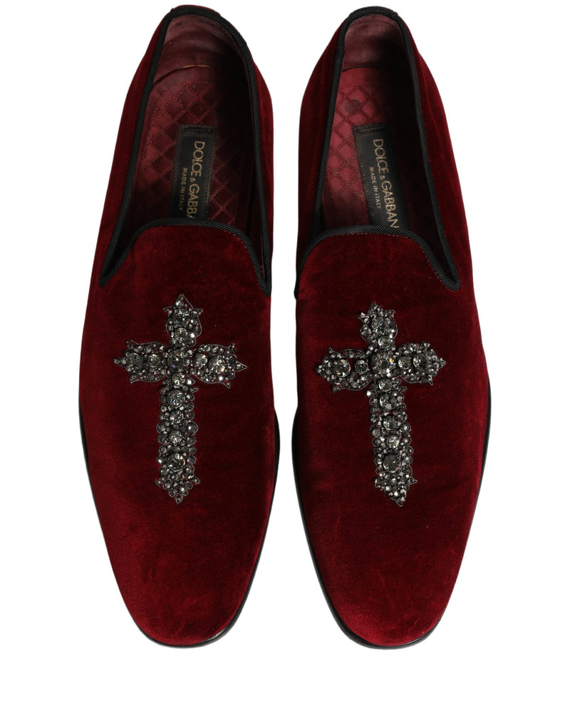 Sapatos mocassins sociais slip-on de camurça vinho com detalhe cruzado Dolce & Gabbana