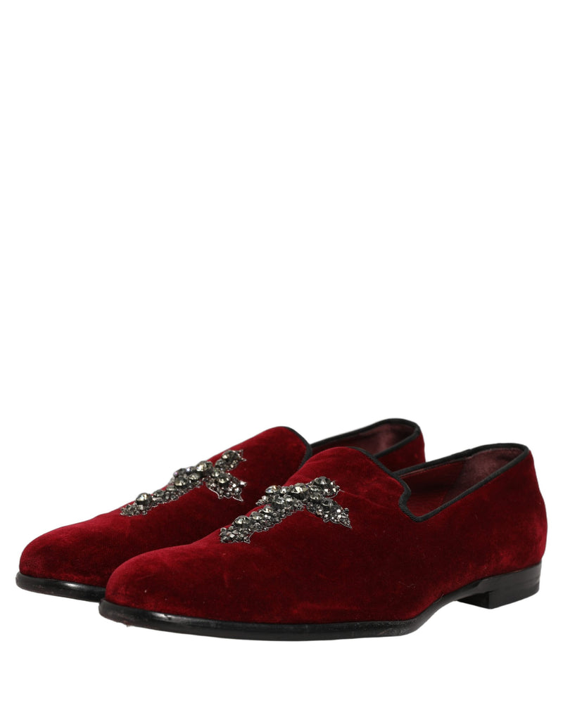 Sapatos mocassins sociais slip-on de camurça vinho com detalhe cruzado Dolce & Gabbana