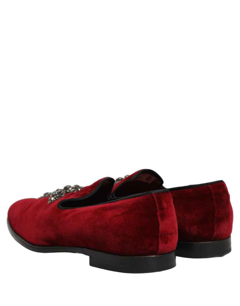 Sapatos mocassins sociais slip-on de camurça vinho com detalhe cruzado Dolce & Gabbana