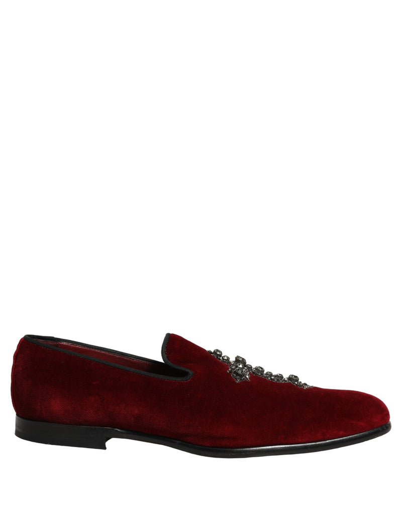 Sapatos mocassins sociais slip-on de camurça vinho com detalhe cruzado Dolce & Gabbana