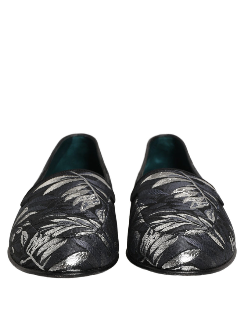 Sapatos sociais tipo loafer Dolce & Gabbana masculinos pretos com bordado de folhas