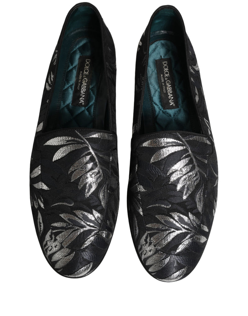Sapatos sociais tipo loafer Dolce & Gabbana masculinos pretos com bordado de folhas