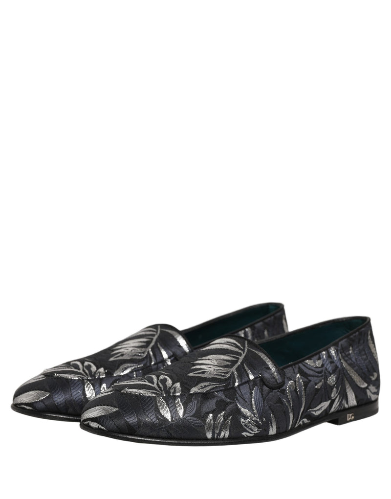 Sapatos sociais tipo loafer Dolce & Gabbana masculinos pretos com bordado de folhas