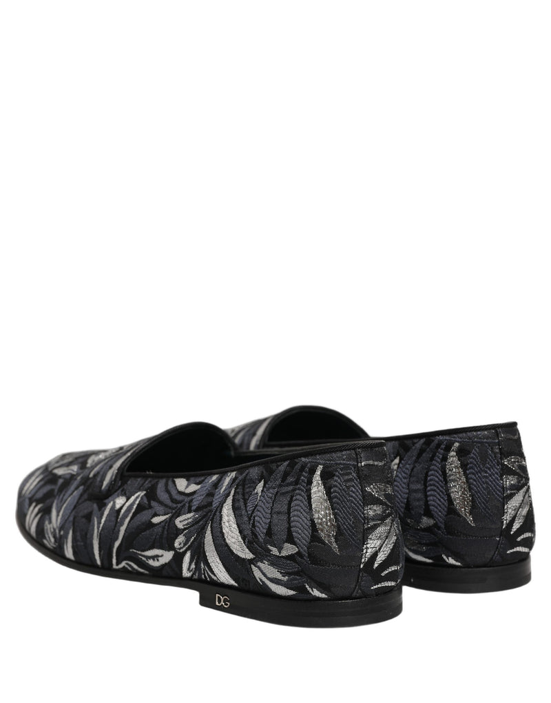 Sapatos sociais tipo loafer Dolce & Gabbana masculinos pretos com bordado de folhas