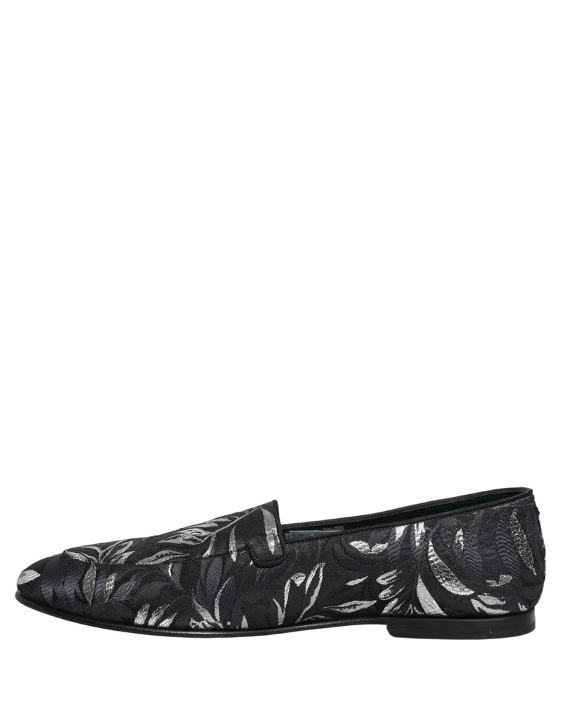 Sapatos sociais tipo loafer Dolce & Gabbana masculinos pretos com bordado de folhas