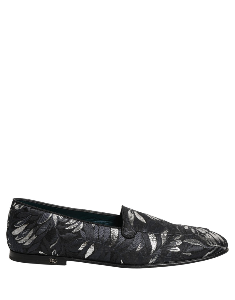 Sapatos sociais tipo loafer Dolce & Gabbana masculinos pretos com bordado de folhas