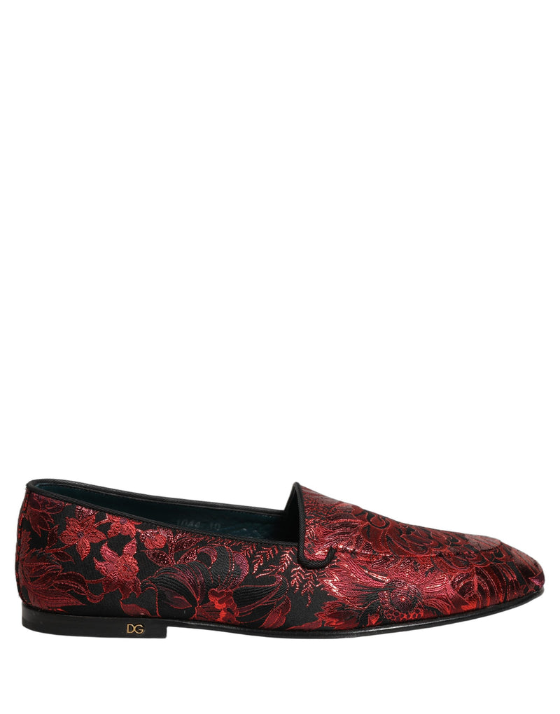 Mocassins slip-on en jacquard floral rouge Dolce & Gabbana