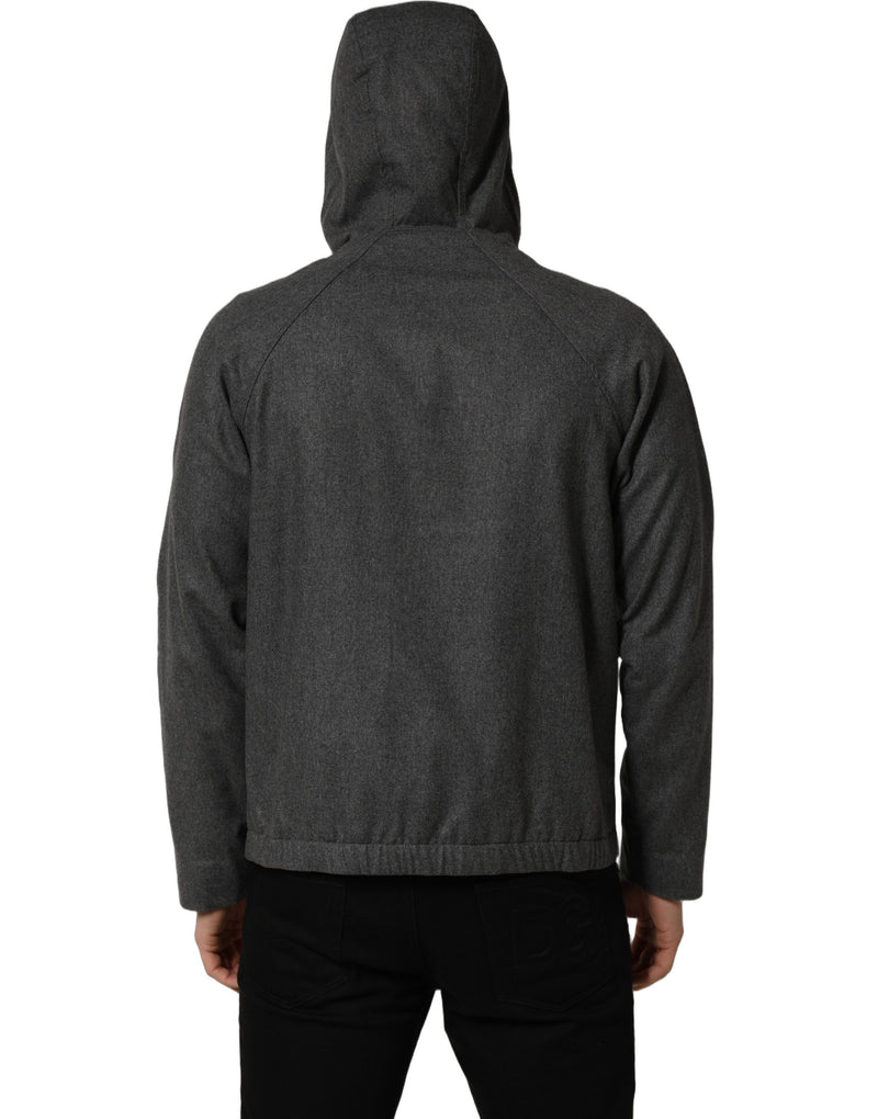 Veste bomber à capuche zippée en coton gris pour homme Dolce & Gabbana