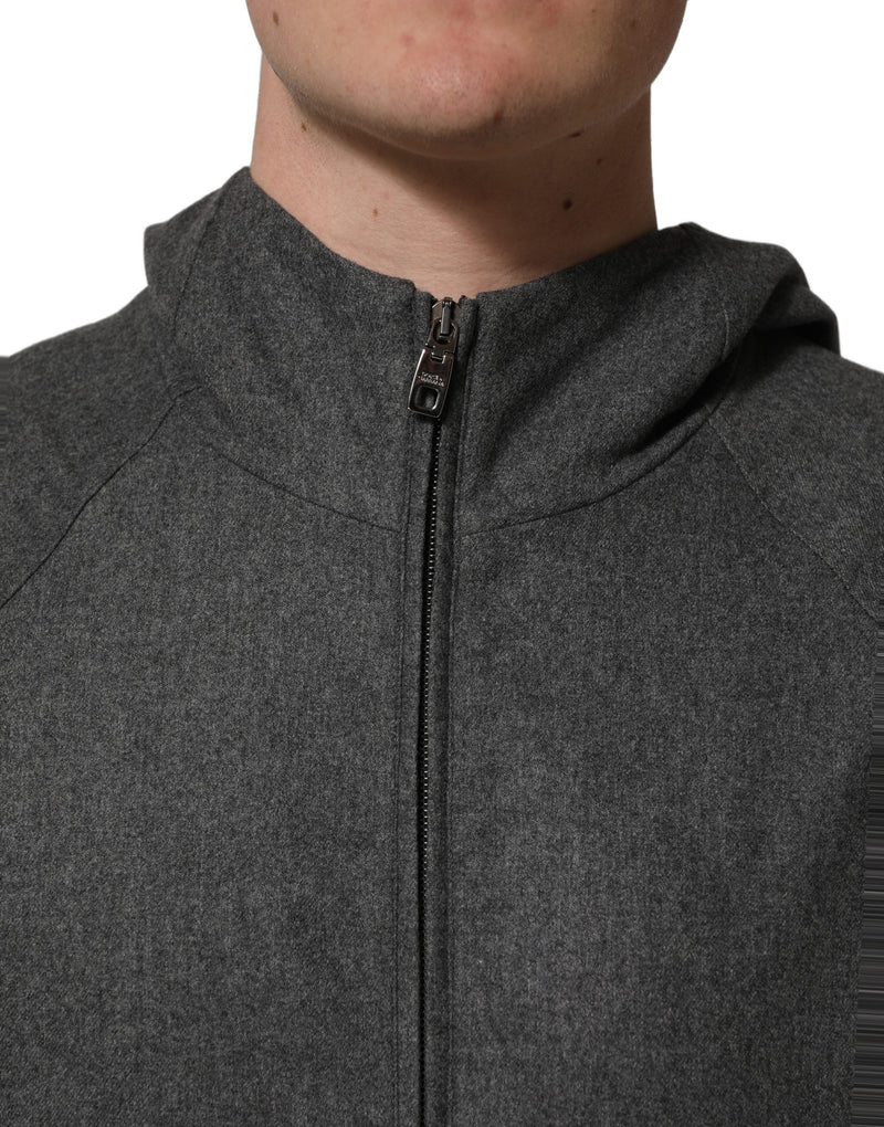 Veste bomber à capuche zippée en coton gris pour homme Dolce & Gabbana