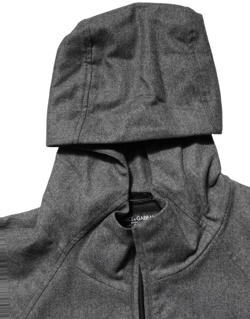 Veste bomber à capuche zippée en coton gris pour homme Dolce & Gabbana