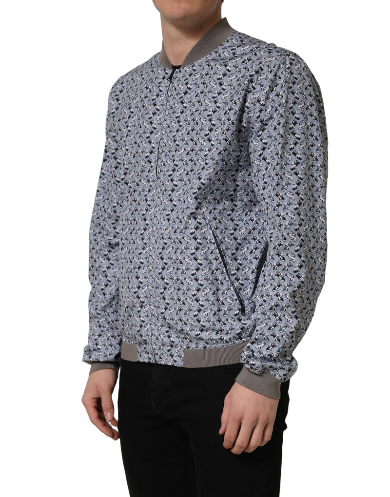 Dolce & Gabbana Light Blue Cotton Car Print Bomber Jacket