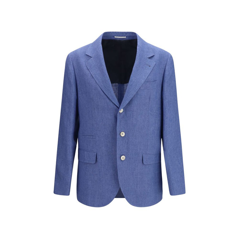 Brunello Cucinelli Blue Linen Full-Length Jacket