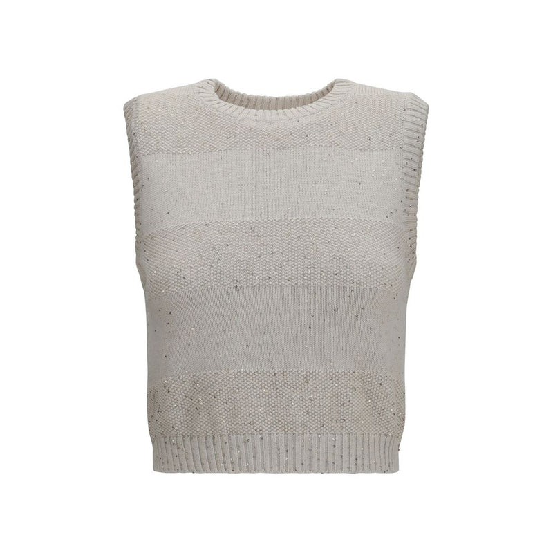Brunello Cucinelli Beige Cotton Sleeveles Sweater