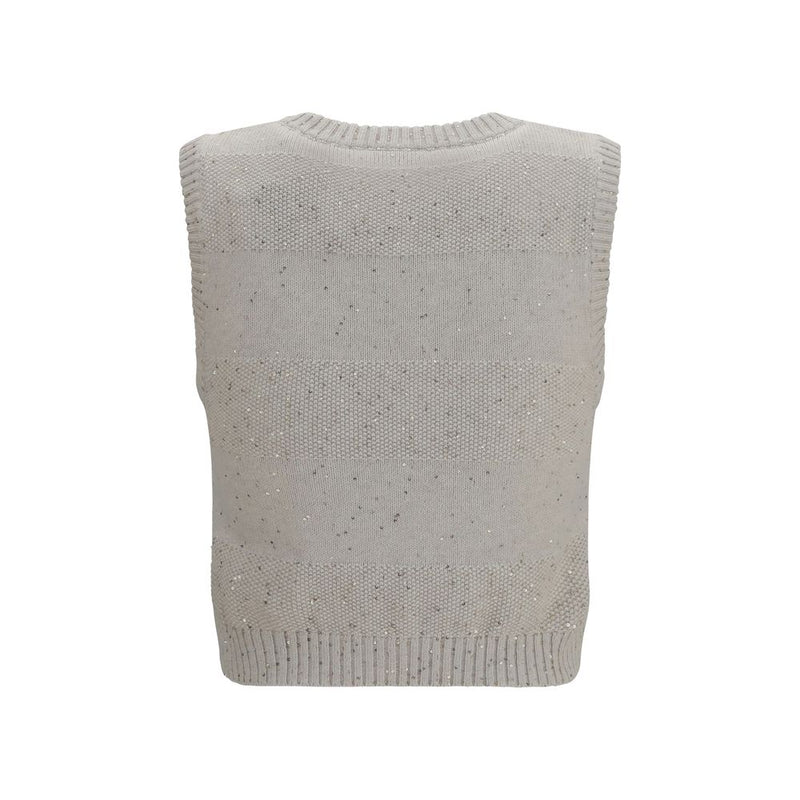 Brunello Cucinelli Beige Cotton Sleeveles Sweater