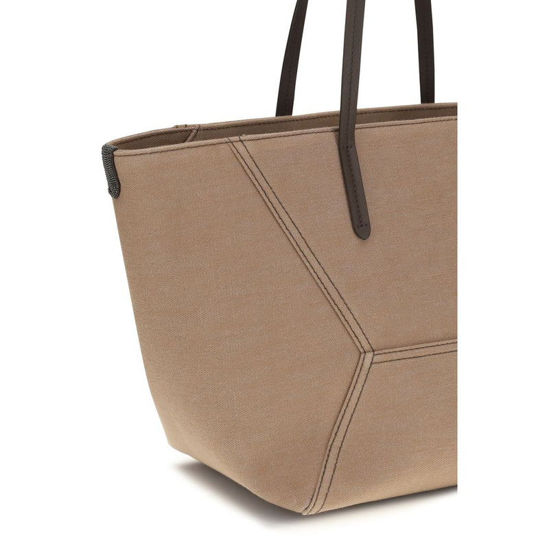 Brunello Cucinelli Beige Cotton Shoulder Bag
