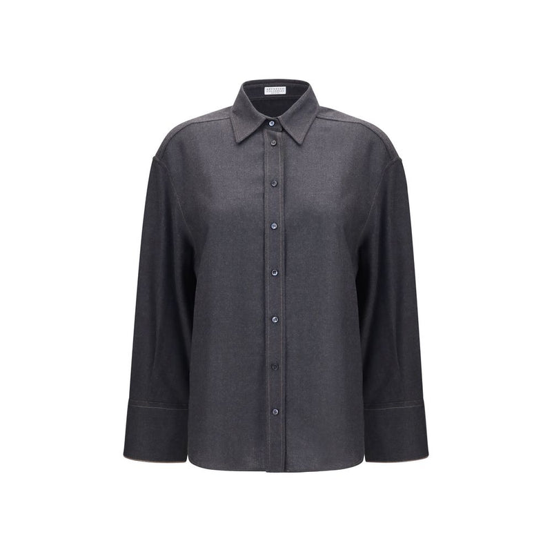 Brunello Cucinelli Gray Wool Oves Aries Dress Shirt