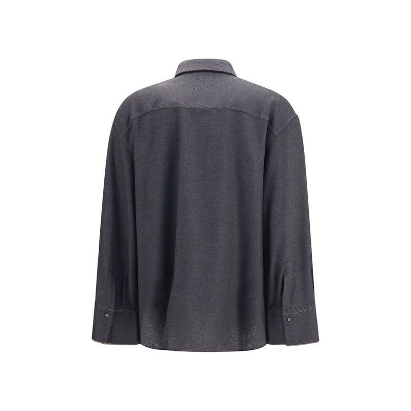 Brunello Cucinelli Gray Wool Oves Aries Dress Shirt