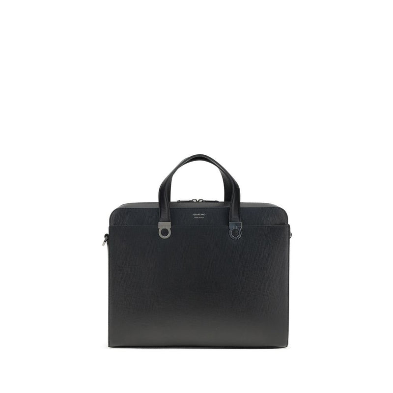 Ferragamo Black Calf Leather Bos Taurus Briefcase