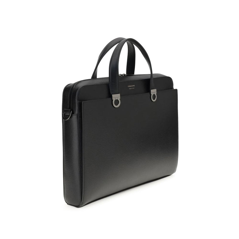 Ferragamo Black Calf Leather Bos Taurus Briefcase