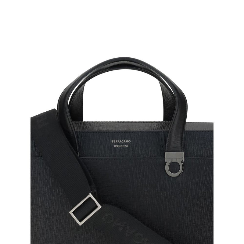 Ferragamo Black Calf Leather Bos Taurus Briefcase